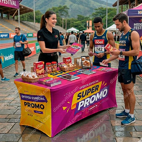 mantel spandex de promociones para eventos deportivos y ferias