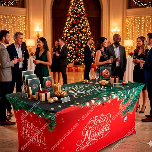 Mantel spandex de navidad para eventos empresariales y corporativos