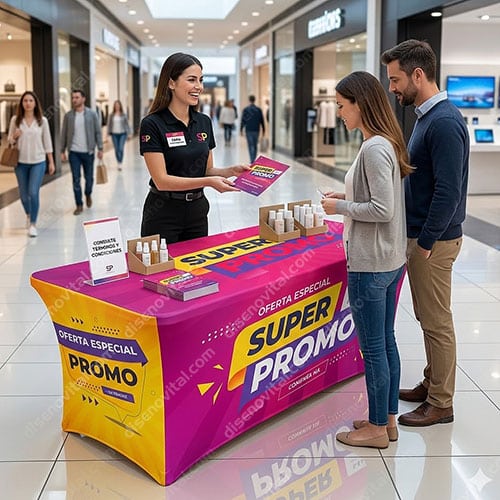 mantel spandex de promociones para centros comerciales y ferias empresariales